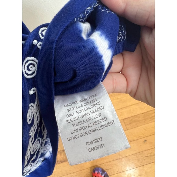 Alfred Dunner White and Blue Boho Tie die embordered blouse - Picture 4 of 8